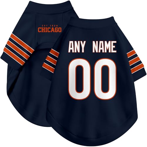 Image of Chicago Dog Clothes Jersey Style Personalized Pet T Shirt with Custom Name Number for Small Medium Large Dogs