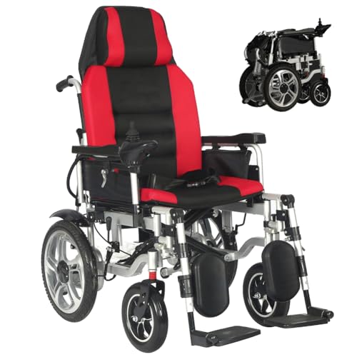 Juodkeo Silla de ruedas motorizada reclinable, alcance 25km - Nuevo silla eléctrica heavy-duty, baterías 12AH, respaldo y pedal ajustables, soporta 150kg