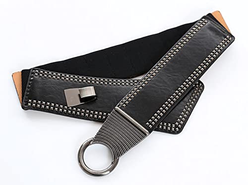 Women's Wide Waist Belt Elastic Stretch Vintage Cinch Belts with Interlock Buckle with Rivets Halloween Gothic Belt3