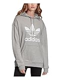 adidas Originals Women's Trefoil Hoodie Sweatshirt, Medium Grey Heather/White, XS