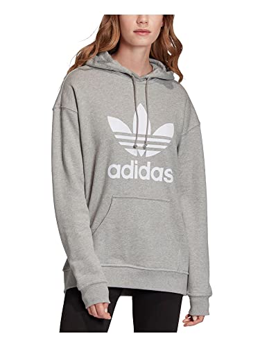adidas Originals Women's Trefoil Hoodie Sweatshirt, Medium Grey Heather/White, XS