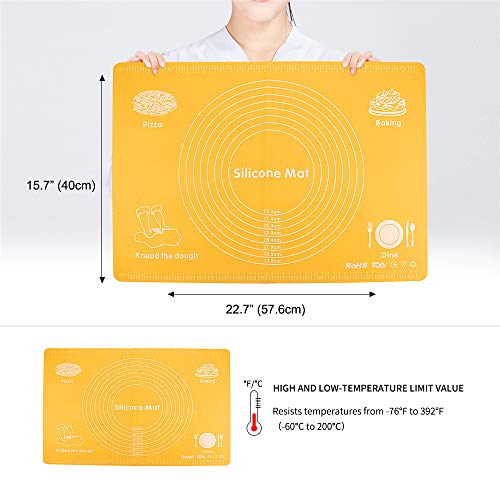 Silicone Baking Mats With Measuring Function, Non Stick Heat Resistant Nonslip Reusable Silicone Placemat, Pastry Mats, Countertop Protection Mats. Easy To Clean. (15.7” X 22.7” Yellow） #TOP2