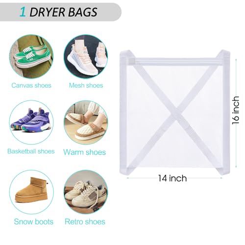Shoe Dryer Bag 1 Pack, Sneaker Dryer Bag Shoe Drying Bag for Inside Dryer Door, Mesh Shoe Drying Net Bag with Elastic Straps for Sneakers Athletic Shoes
