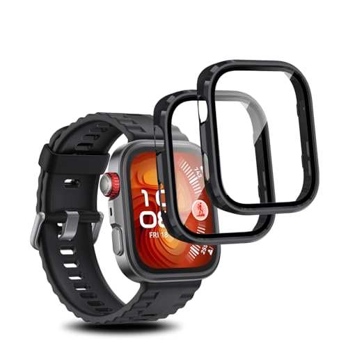 �y2���Z�b�g�zFor Huawei Watch Fit 4 Pro �P�[�X �J�o�[ �K���X�t�B���� ��̌^ Ubefuu �S�ʕی� �����ߗ� �����x�^�b�` �y�� �Ռ��z�� �w��h�~ �h���h�o�i�u���b�N*2�j