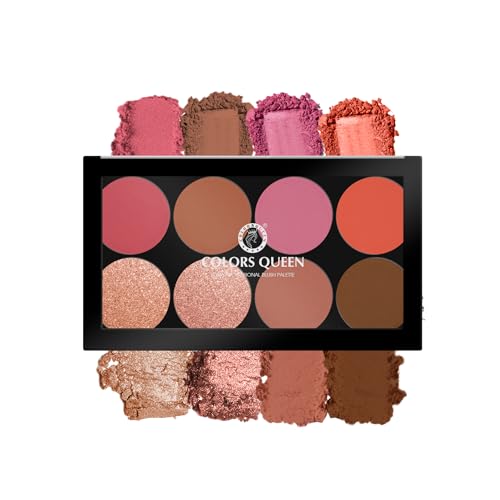 Image of Colors Queen Ultra Professional Blush Palette with Shimmer Highlighters and Contour | Highly Pigmented & Easy to Blendable Shades | Lightweight Blush and Highlighter Palette (Shade - 02)