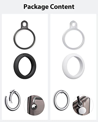 Image of Stouchi 2 Packs Airtag Holder Key Ring with Soft TPU Case Stainless Steel | Invisible Slim Keychain for Airtag 2nd Gen (2026) & 1st Gen Finder Items, Dog, Key, Backpacks Grey White