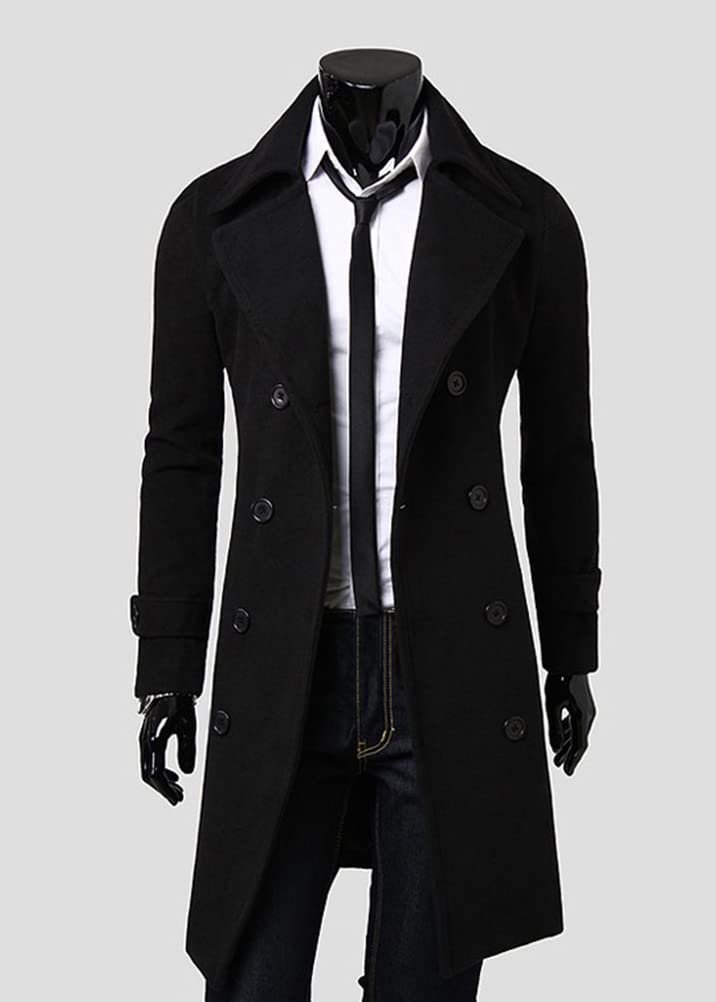 Cappotto da Uomo Colletto Risvolto Doppio Petto Cappotto da Uomo D'affari Slim Fit Giacca a Vento di Media Lunghezza Cappotto di Tinta Unita Tempo Libero da Uomo Caldo