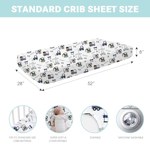 Image of Plushii Crib Sheets for Boys Girls,Baby Crib Sheets Fitted 3PK for Standard Crib and Toddler Bed Mattress,52 inchx28 inchSoft Breathable Microfiber Crib Mattress Cover with Cute Patterns(Truck)