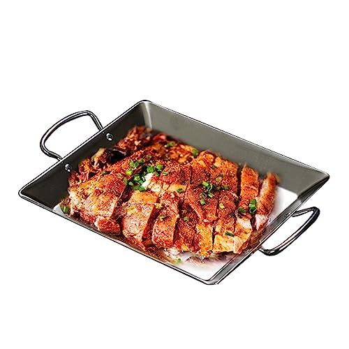 3 tamaños de acero inoxidable español para mariscos y mariscos pulidos, sartenes de cocina para wok, platos comerciales para servir en casa, platos de cena para carne, aperitivos y barbacoa (plata, M)