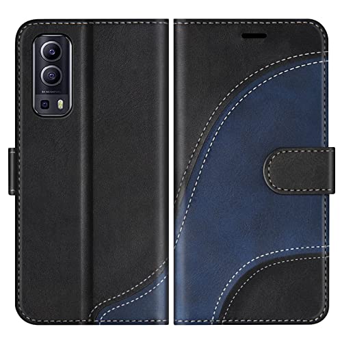 BoxTii Hülle für Vivo Y72 5G, PU Leder Handyhülle für Vivo Y72 5G, Ledertasche Klapphülle Schutzhülle mit Kartenfächer & Magnetverschluss, Schwarz