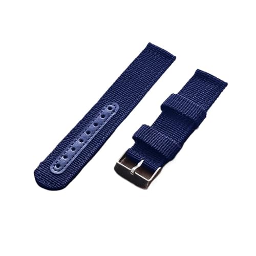 [KKTHRFFKK] Nylon+leather Watch Band 18mm 20mm 22mm 24mm Strap Replacement Fabric Bracelet Wrist BandSport Accessories(Blue,18MM