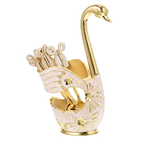 Housoutil 1 Set Swan Dessert Spoon Swan Base Spoon Holder Gold Measuring Spoons Teaspoon with Holder Cutlery Holder for Party Flatware Holder Dessert Spoons Cucharas Metal Alloy Coffee Spoon