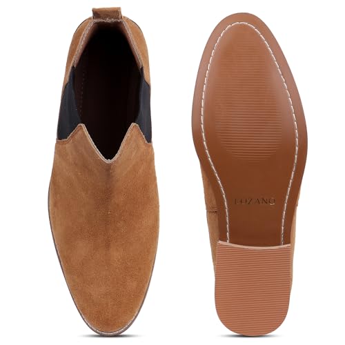 Image of LOZANO Suede Leather Chelsea Boots for Men | High Ankle Boots, Soft Cushioned Insole, Slip-Resistance, Arch Support & Shock Absorption