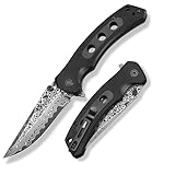 CVLIFE Damascus Pocket Folding Knife,3.26” Sharp Blade with G10 Handle for Men Women,EDC Knives with Liner Lock for Camping Survival Hiking Fishing Outdoor,Black