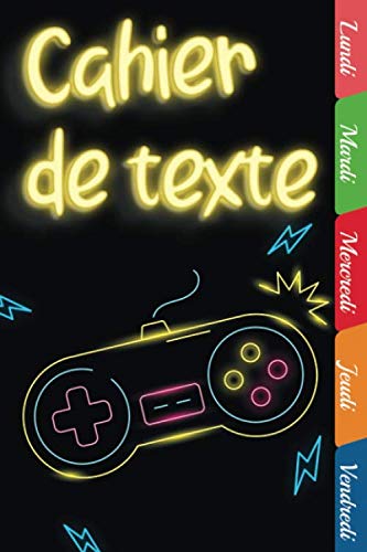 Cahier de texte : Idéal pour noter les devoirs scolaires, avec des onglets hebdomadaires et grands carreaux pour les textes | Thème gamer &amp; jeux vidéo
