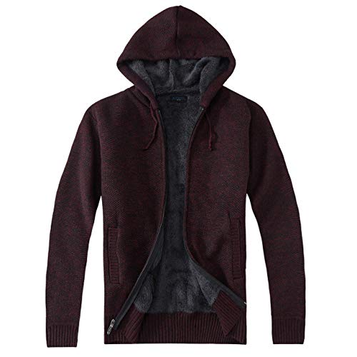 Gioberti Men's Full Zip Knitted Regular Fit Hoodie with Sherpa Lining