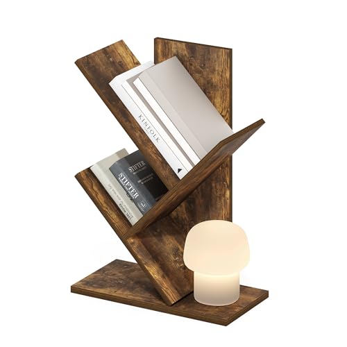 Image of Furinno Tree Book Shelf, 3-Tier Bookshelf with Angled Open Shelf, Tree Bookcase for Room Decor, 8.4 x 15.7 x 21.3, for Organization and Storage, for Living Room, Bedroom, Home Office, Amber Pine