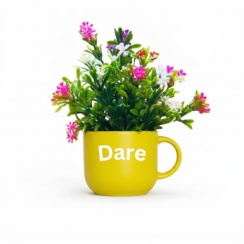 Image of Dekorly Wall Hanging Mug Planters with Artificial Flowers (20CM) - Decorative Hanging Cups, Colorful Floral Wall Decor for Living Room Bedroom Balcony Office Gift Set (3, Dream Dare Do)
