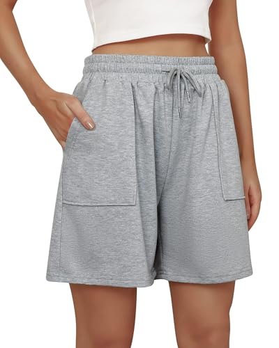 Short de survêtement coton femme décontracté taille haute réglable avec poches