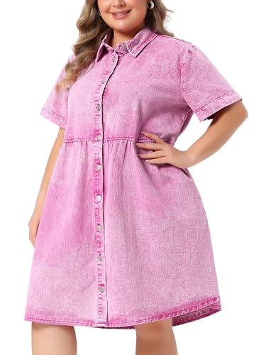 Image of Agnes Orinda Denim Dress for Women Plus Size Button Down Babydoll Sundress Jean Dress with Pockets 2026 Vacation