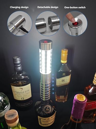 Bottle Service Lights LED Strobe Baton Bottle Girl Lights Rechargeable Handheld Flashing Club Signs Upgrade 4 Pcs for Birthday Wedding Party(Silver White Light)