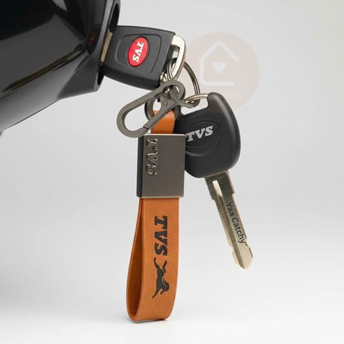 Image of Premium Leather Keychain Metal Hook Compatible with Durable Faux Leather Brown Strap with Heavy-Duty Alloy Clip Stylish Bike & Car Key Holder