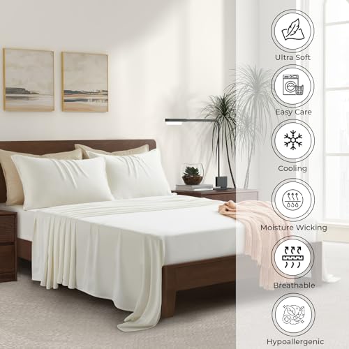 Image of Full Size Sheet Set | 100% Viscose | Organically Grown | Ultra Soft | Cooling Sheets for Hot Sleepers | 17 inch Deep Pocket [Ivory]