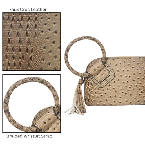 Image of NGIL Faux Leather Mini Wristlet Purse | Women's Handbag, Fashion Wristlet Wallet, Compact Everyday Purse with Fringe Tassel
