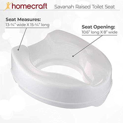 Days Overbed Table, Portable Desk with Castor Wheels, Teak and Black & Homecraft Savanah Raised Toilet Seat without Lid, Elongated & Elevated Lock Seat Support for Elderly, White Colour