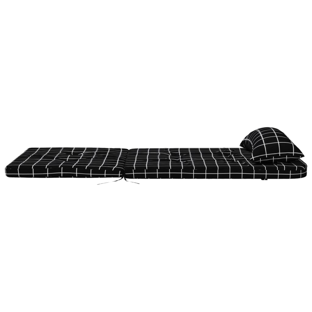 2er Set Adirondack-Auflagen 126x58 cm Stuhlkissen für Gartenstühle Hochlehner Sitzkissen mit Kopfkissen aus Oxford-Gewebe Schwarz Karomuster Sitzauflage Gartenmöbel