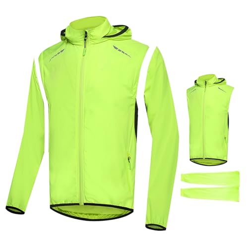 MODRYER Chaqueta De Ciclismo 2 En 1 Para Hombre De Alta Visibilidad Equipo Para Ciclismo De Montaña Chaleco De Ciclismo Impermeable Resistente Al Viento Maillot De Ciclismo,Green-S