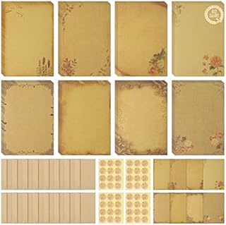 Anruyi 120 PCS Vintage Stationary Paper and Envelopes Set, Kraft Writing Stationary Paper Vintage Letter Paper Vintage Kraft Envelopes A5 Vintage Stationery Paper Sets for Writing Printing DIY, Brown