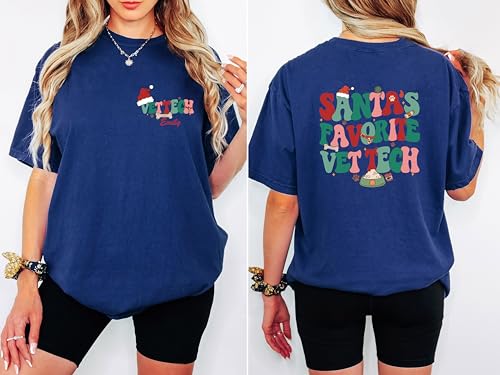 Custom Santa’s Favorite Vet Tech Shirt, Christmas Veterinary Sweatshirt, Personalized Veterinary Shirt, Vet Tech Gift, Dog Cat Lover Top Multi2