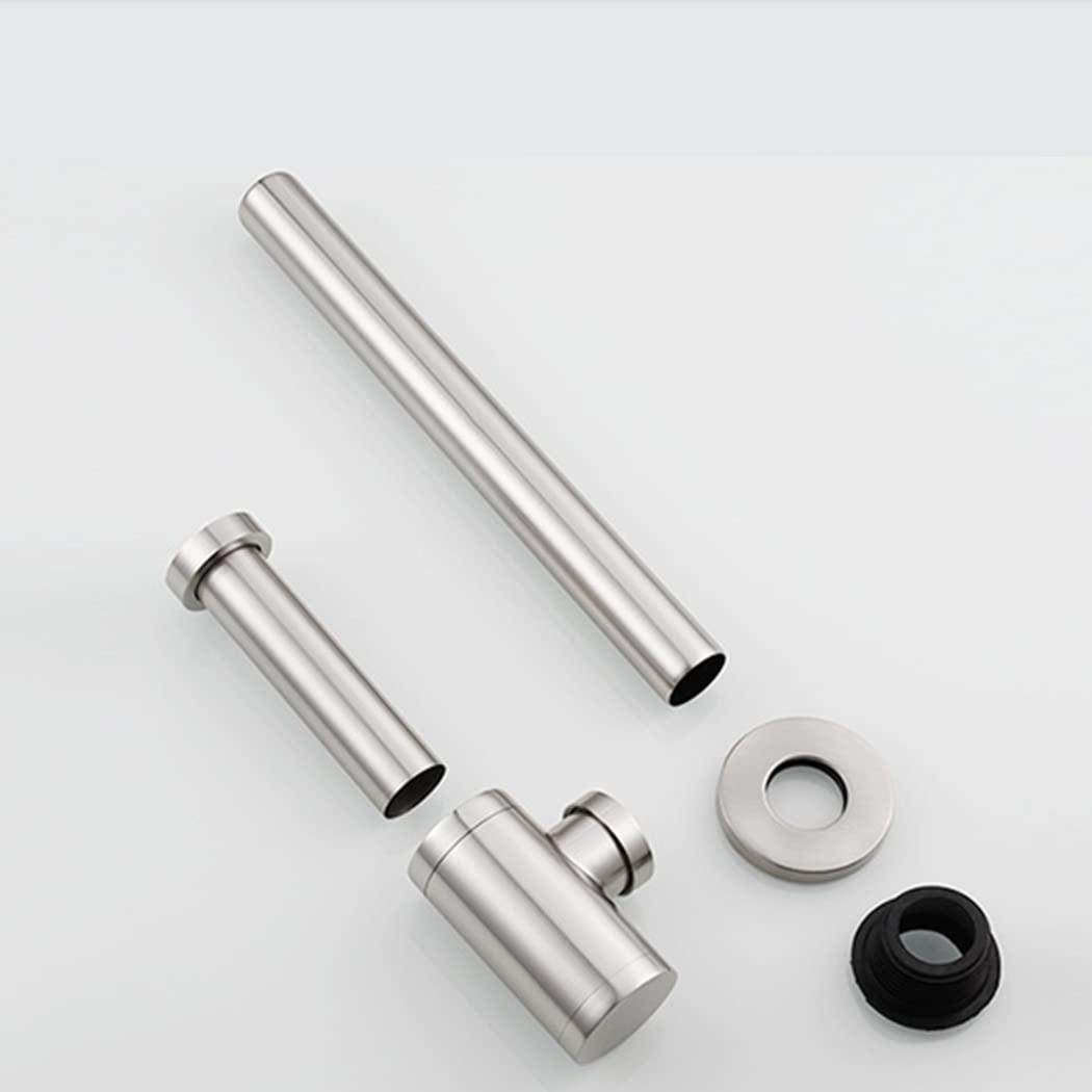 WRIST Sifone Tondo in Ottone per Bottiglia P, Kit Tubo di Scarico Sifone per Lavello del Bacino Regolabile in Altezza, Kit Sifone P per Scarico della Vasca da 1/4,Gun Grey