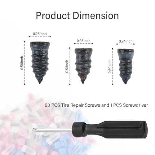 Image of Pack of 90 Tire Repair Kit with Plugs,Self-Service Tire Repair Plugs with Screwdriver for Tire Puncture Repair,3 Size Screw in Tire Plugs Flat Tire Repair Kit for Most Cars (3 Size 90PCS)