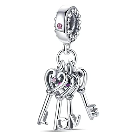 Hapour 925 Sterling Silver family Love Charm heart lock and key charms Pendant beads Jewelry Fit Bracelets Necklace Gift for Woman Girl Mom daughter lover, Silver, Cubic Zirconia Cover