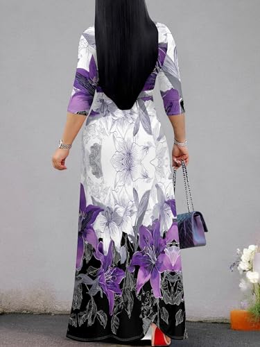 Image of Plus Size Maxi Dress for Women V Neck 3 /4 Sleeve Wrap Dress