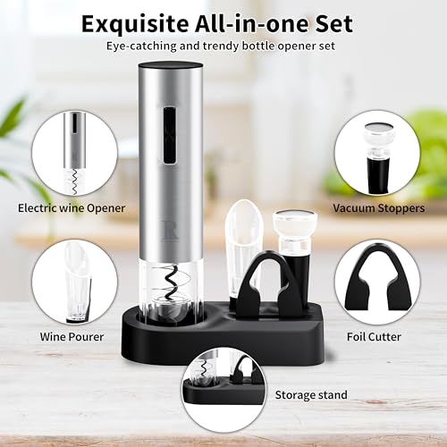 Electric Wine Opener Rechargeable, One-touch Automatic Wine Bottle Corkscrew Opener (Stainless Steel) Set,Ideal Wine Accessories and Wine Gift Sets - Image 5
