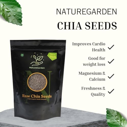 Image of NatureGarden Raw Chia Seeds 100g Pack of 2 | Superfood for Weight Loss | High Protein Fiber Omega-3 | Gluten-Free Vegan Keto | Organic Non-GMO Chia Seeds for Eating | Healthy Snacking Seeds