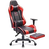 Vitesse Gaming Chair with Footrest Racing Style Computer Office Chair Adjustable Swivel Ergonomic PC Desk Bucket Seat Chair with Lumbar Support and Headrest (Red)