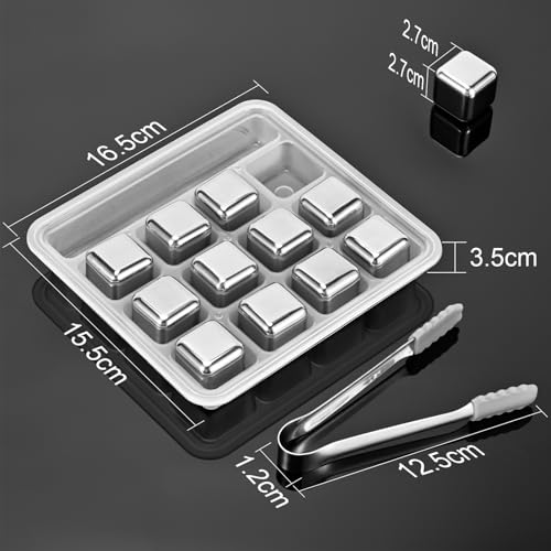 Wiederverwendbare Eiswürfel Edelstahl, Ice cube trays, 304 Edelstahl, Packung mit 12 Eiswürfel, Mit hoher Kühltechnologie, Gefrorene gefrorene Eiswürfel für Wein, Wodka, Getränkesaft oder Limona