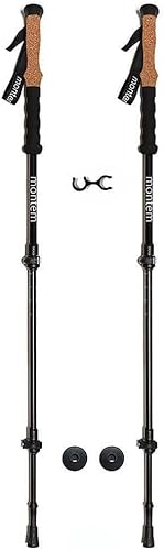 Montem Bastones de trekking, senderismo y senderismo ultra fuertes, un par (2 bastones), mango de corcho antigolpes, plegable, ligero, cierre rápido