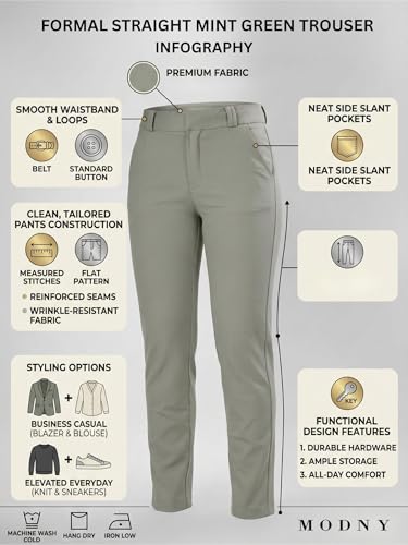 Image of modny Formal Trousers for Women Premium Polycotton, Regular Fit, Straight Pant for Girls | Ideal for Office, College & Professional Wear