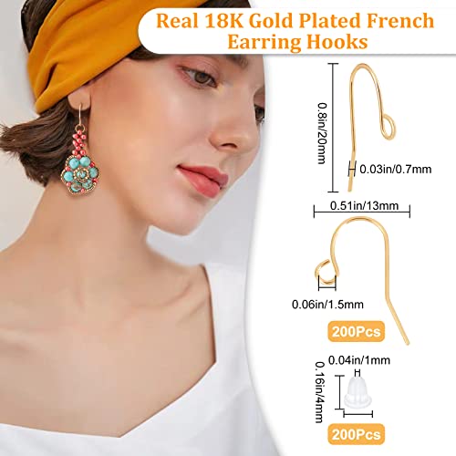 Beebeecraft 200Pcs/Box Earring Hooks For Jewelry Making, 18K Gold Plated Ear Wires Fish Hook Earrings With 200Pcs Clear Rubber Earring Backs For Diy Earring Making #TOP1
