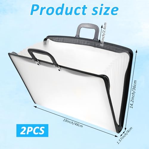 2 Pack 11x17 Art Portfolios, 13 Pockets Kids Portfolio Folder for Artwork Accordian File Organizer with Handle and Zipper Art Painting Document Organizer, Oxford Cloth Edge Frosted Translucent — 사진 2