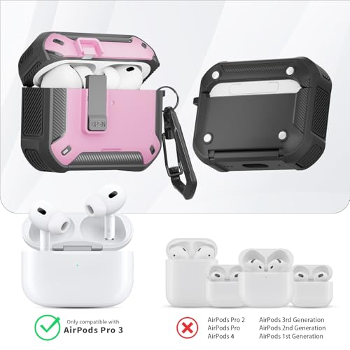 Image of for AirPods Pro 3 Case with Magnetic Lock and Phone Stand, Compatible with Magsafe Charging,with Carabiner&Cleaner kit for Apple iPod Pro 3rd Generation Cover(2025) Men Women (Pink)