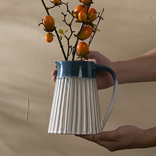 Tanvecle Ceramic Vase For Flowers, White And Blue Handles Vase, Modern Formhouse Decor, Rutic Terracotta Decorative Vase, Clay Pitcher Vase, Porcelain Jug Vase #TOP2