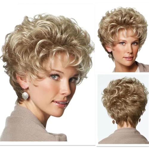 Women's Short Blonde Mix Choppy Layers Flipped Ends Full Wig