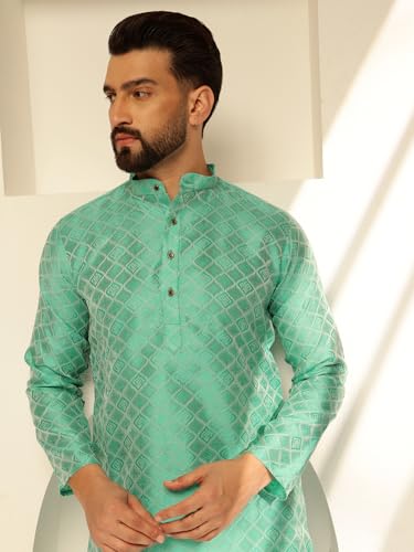 Image of SOJANYA (Since 1958 Men's Jacquard Silk Woven Motifs Kurta With White Pyjama