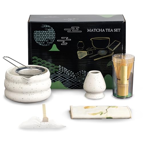 Topchances 7 Pcs Matcha Set,Matcha Whisk,Matcha Kit for Ceremony,Matcha Tea Set for Making Latte,Matcha Whisk and Bowl with Scoop&Sifter,for Beginners and Enthusiasts Gift for Matcha Lover (White)